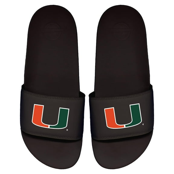 Men's ISlide Black Miami Hurricanes Primary Logo Motto Slide Sandals