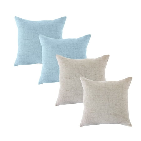 Set Of 4 Throw Pillow Covers Coastal Cushions Fine Faux Linen Home Decorative Soft Pillow Case Covers With Zipper For Chair No Pillow Insert Outdoor