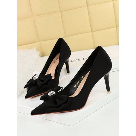 

18249-AH33 Korean-Style Party Women\ High Heels Fine Heel Shallow Mouth Pointy Toe Silk Bow Bridal Shoes