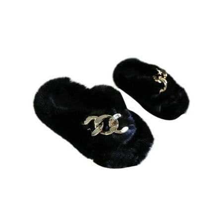 

Tenmix Child Plush Slipper Open Toe Fuzzy Slippers Slip On Fluffy Slides Cross Band Home Shoes Indoor Outdoor Winter Warm Lightweight Black 12C