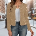 thumbnail image 2 of HXWCHs Stylish Metallic Open Front Casual Jacket Long Sleeve Cardigan Lightweight Outerwear Loose Fit Fall Fashion for Women XL Khaki, 2 of 5