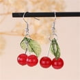 thumbnail image 3 of Acrylic Cute Cherry Dangle Drop Earrings for Women Silver Plated Resin Green Leaf Sweet Lovely Food Fruit Tassel Dangling Earring Lightweight Chic Fish Hook Christmas Xmas Fall Holiday Jewelry, 3 of 6
