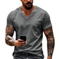 thumbnail image 3 of Hearthz Mens Graphic T-Shirts Moisture Wicking Breathable Athletic Fit T-Shirt Men V Neck Short Sleeve Shirt Men Basic Basketball Jersey Dark Gray M, 3 of 7