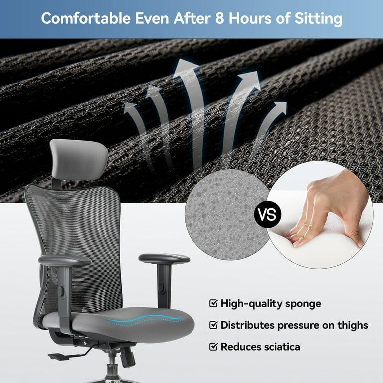 SIHOO Ergonomic High Back Office Chair, Adjustable Computer Desk Chair with  Lumbar Support, 300lb, Gray 