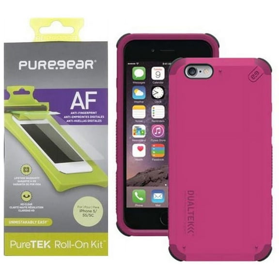 Case for iPhone 5/5S/5c SE, PureGear Dualtek [Extreme Impact Rugged] Cover   Puretek Screen Protector [Anti-Fingerprint] with Tray/Roller for Apple iPhone 5/5s/SE 2016