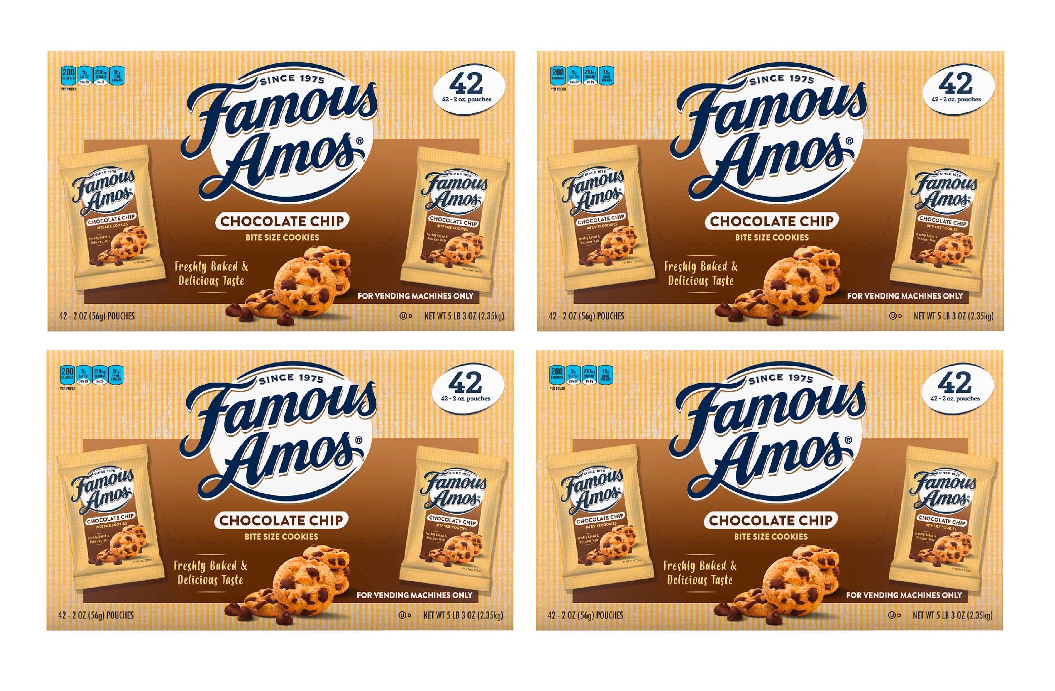 Famous Amos Cookies, Chocolate Chip, 2 oz, 42 ct 4PK