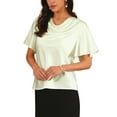 thumbnail image 4 of INSPIRE CHIC Women's Satin Cowl Neck Top Draped Short Sleeve Semi Formal Blouse Shirts L White, 4 of 6