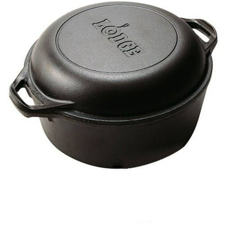 Lodge 5 Quart Double Dutch Oven Seasoned Cast Iron, (Best Kind Of Dutch Oven)