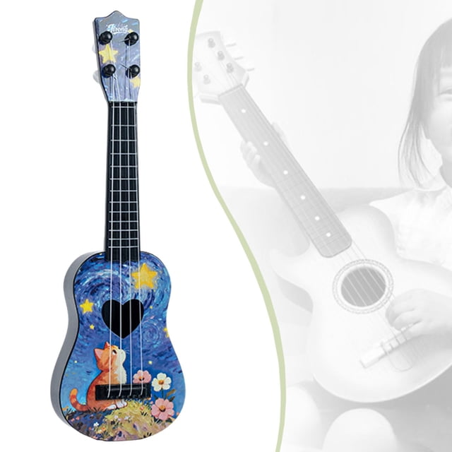 Ukelele de 4 cuerdas para niños, guitarra hueca con forma de corazón, juguete musical educativo de 16,5 pulgadas para principiantes, regalo para niños Azul