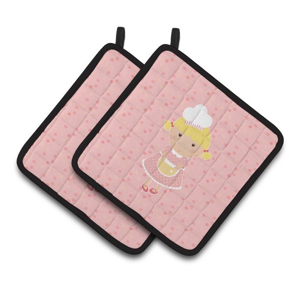 Carolines Treasures BB7279PTHD Baker Blonde on Pink Pair of Pot Holders  7.5HX7.5W multicolor