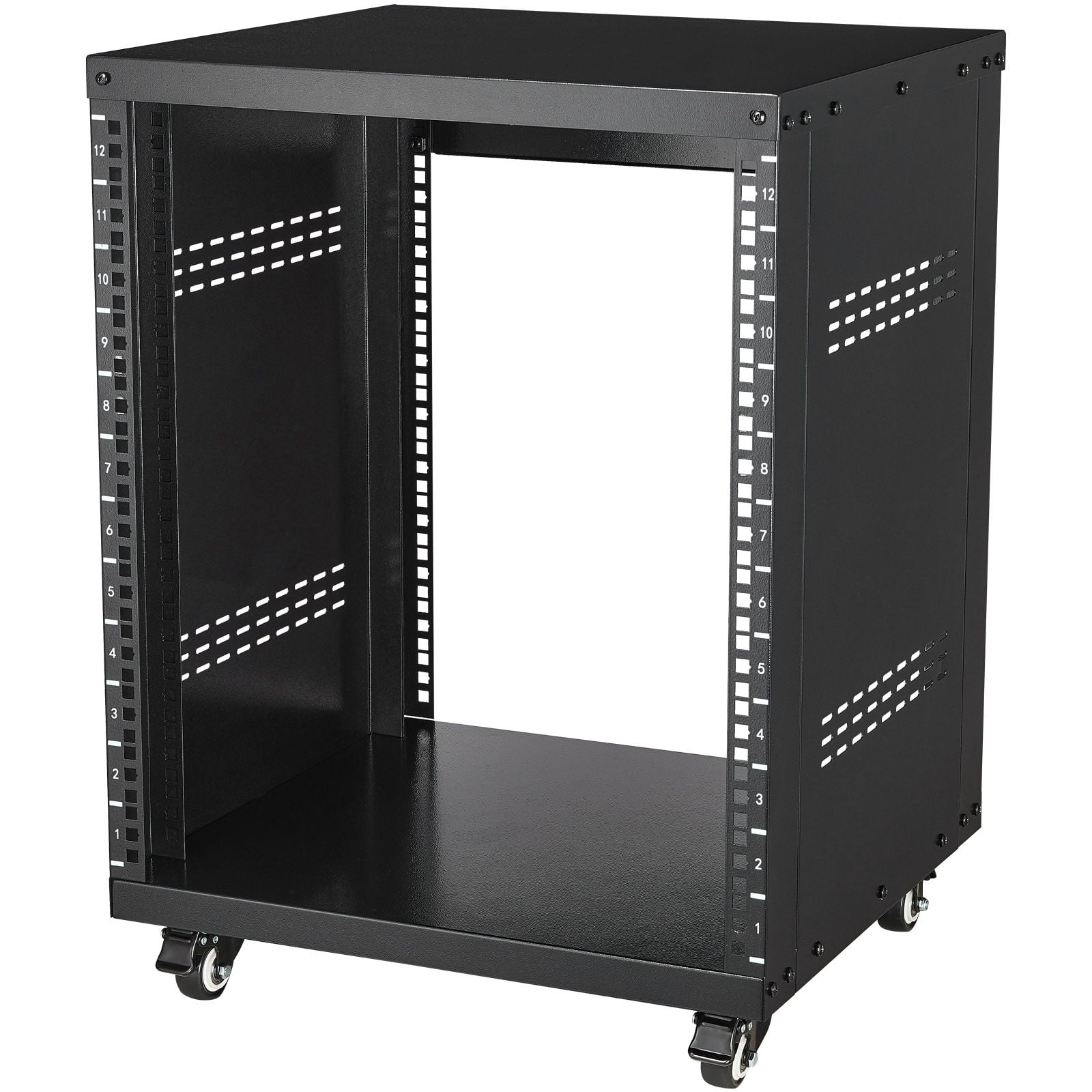 12U AV Rack Stand, 300 lbs Capacity, Network Stereo Recording Studio Rack with Lockable Caster Wheels Round & Square Holes, Special Vents for 19" Audio Video Musical & IT Equipment Mounting