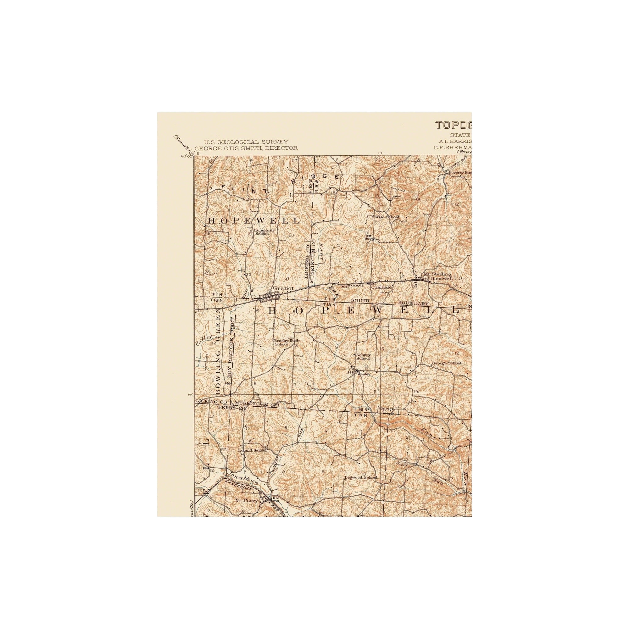 Topographical Map - Zanesville Ohio Quad - USGS 1910 - 23 x 29.56 - Vintage  Wall Art - Walmart.com, image size:2000x2000