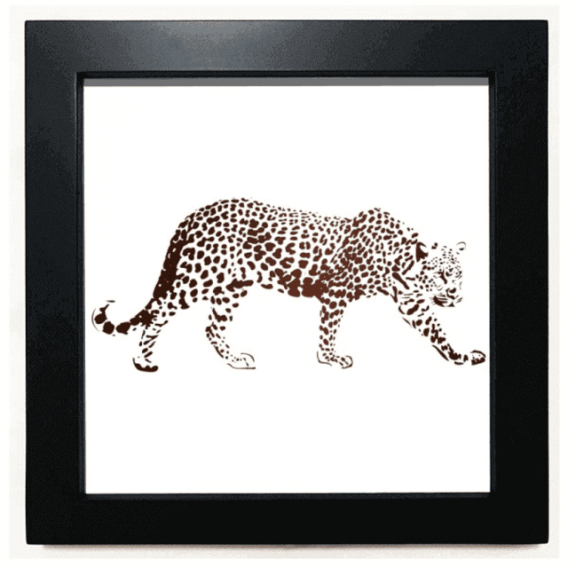 Cheetah Brown Animal Art Deco Fashion Black Square Frame Picture Wall Tabletop