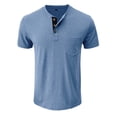 thumbnail image 5 of Mens Chest Pocket Shirt Short Sleeve Henley Collar Shirt Solid Color Cotton Button Front Classic Fit Regular Casual Tee, #02 Light Blue, XL, 5 of 5