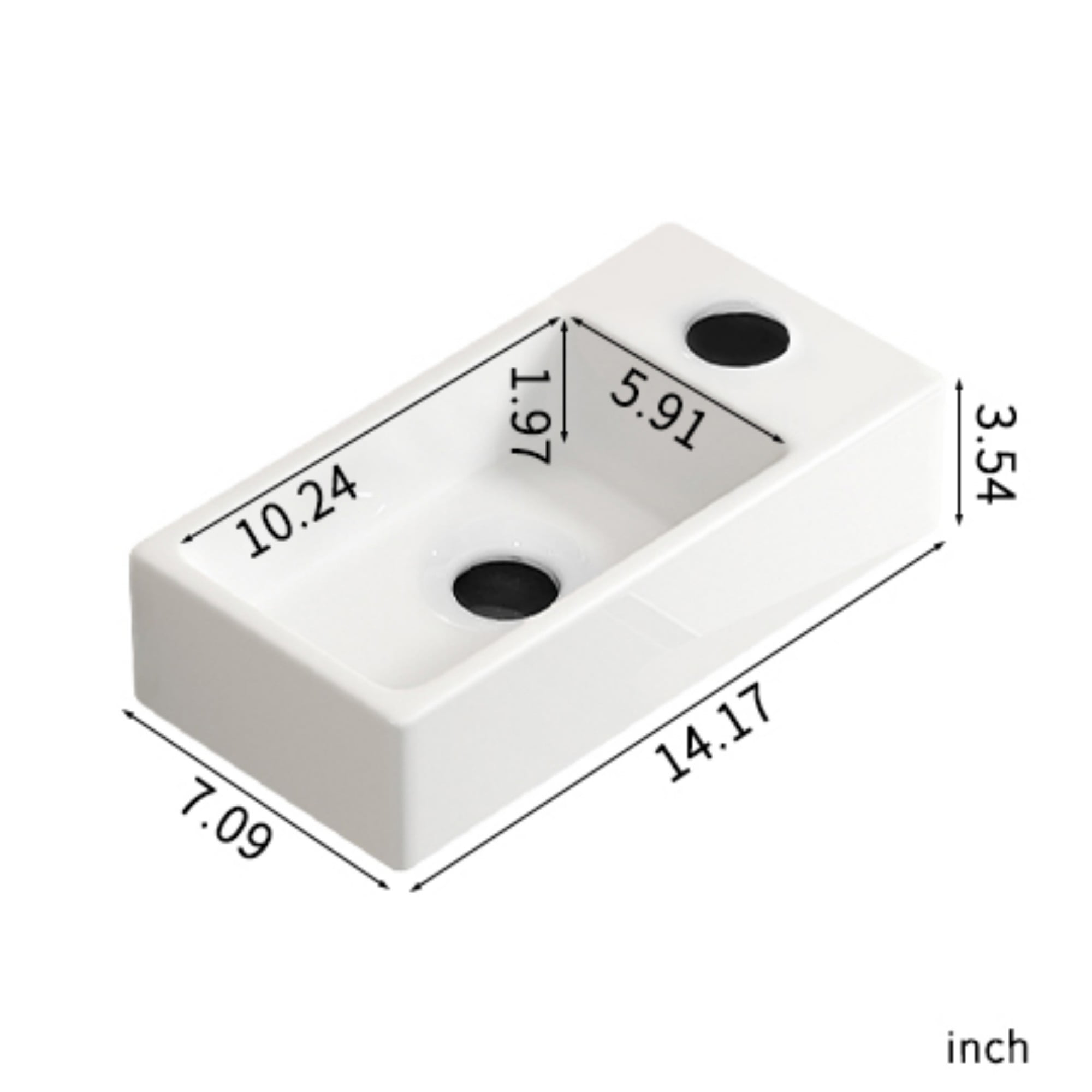 Wall Mounted Bathroom Sink,Small Cloakroom Basin Sink,Rectangle Ceramic Wash Basin,Right,White