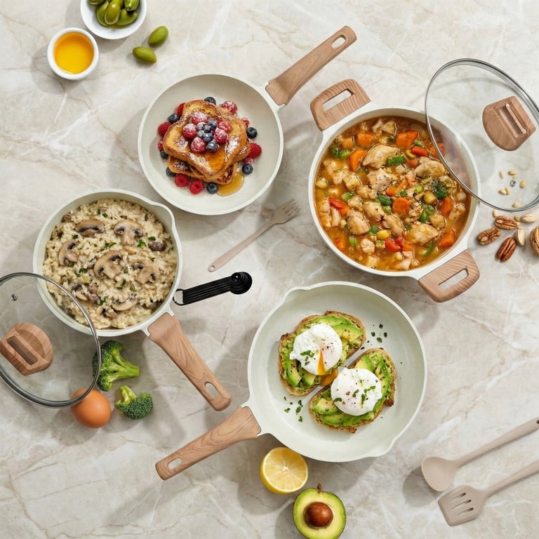 EDX 25-Piece Non-Stick Ceramic Granite Cookware Set with Stay-Cool