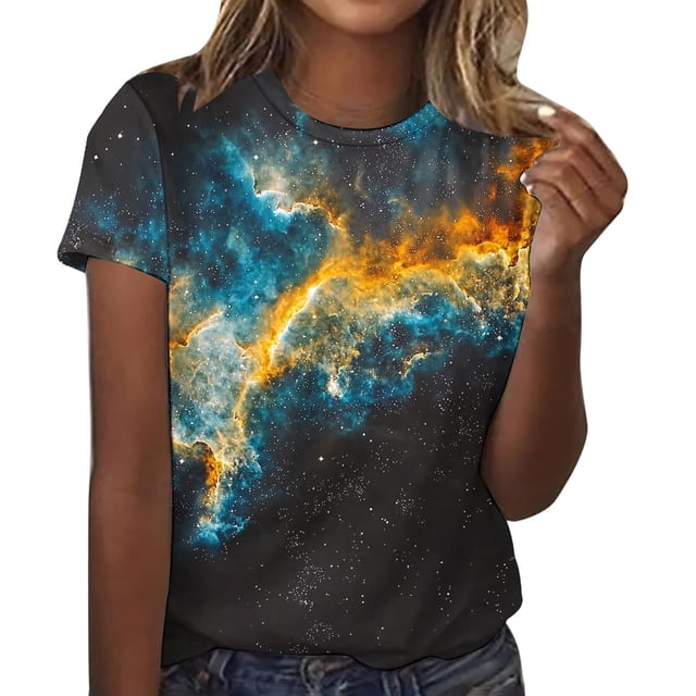 Blusas para las Mujeres Casual de Manga Corta Cuello Redondo Estampado de Poliéster Blusa, Top de Moda para la Primavera Verano Diario Y Fiesta