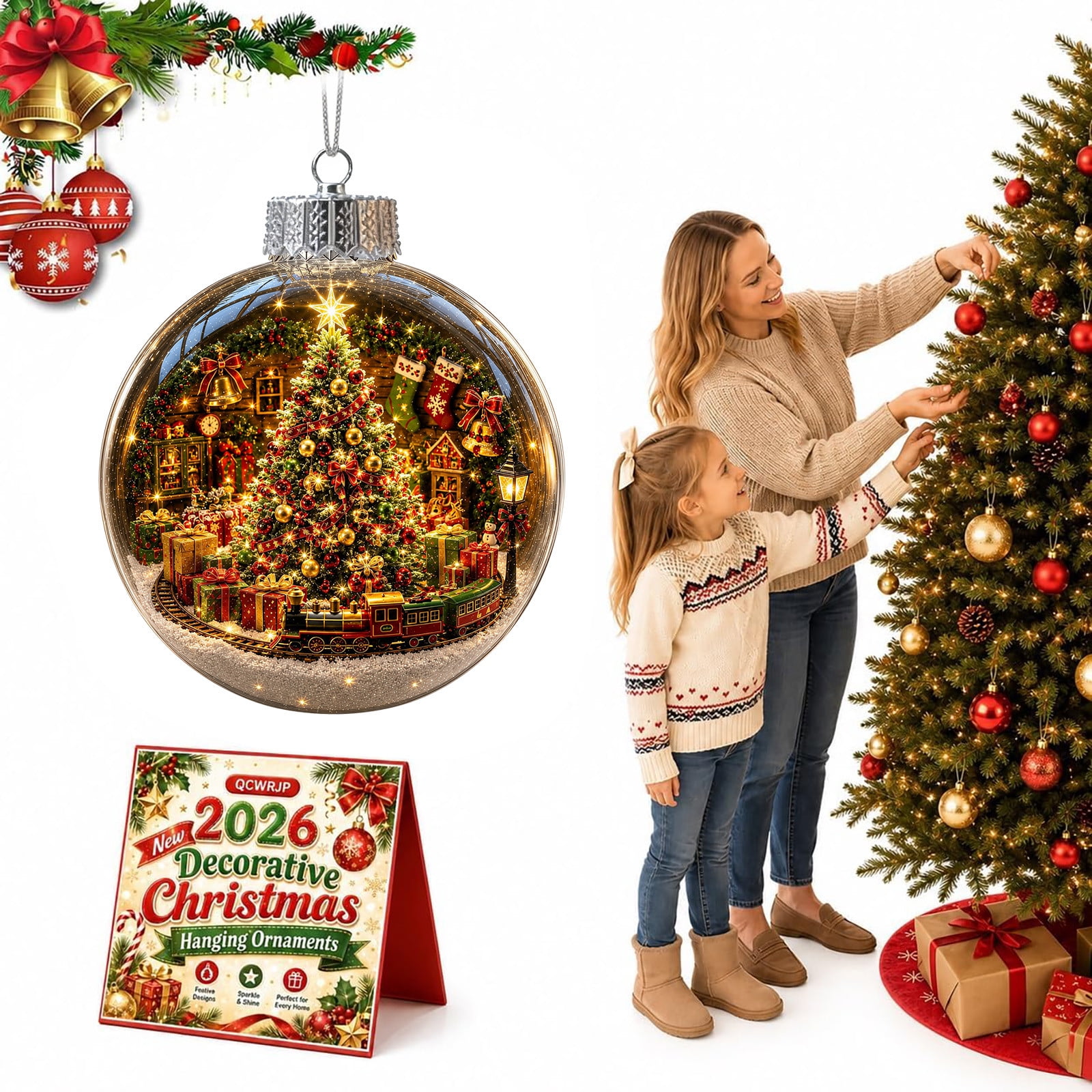 Light Up Christmas Ornaments Acrylic Hanging Ball with Mini Winter Scene and Warm LED Glow Festive Holiday Tree Decor for Mantel Window Porch Tabletop Indoor Party Home Winter Celebration-D