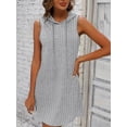 thumbnail image 4 of Hooded Sleeveless Dress Short Skirt Drawstring Casual Summer Sweater Dress (GRAY,S), 4 of 6