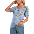 thumbnail image 4 of DreamFish Womens Summer Tops Casual Tunic Square Neck Puff Sleeve Tops Floral Printed Blouse, 4 of 6