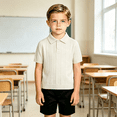 thumbnail image 4 of Toddler Boys Short Sleeve Knit Polo Shirt Ribbed Sweater Top Collared Pullover Button Placket Casual Regular Fit School Uniform, 4 of 6