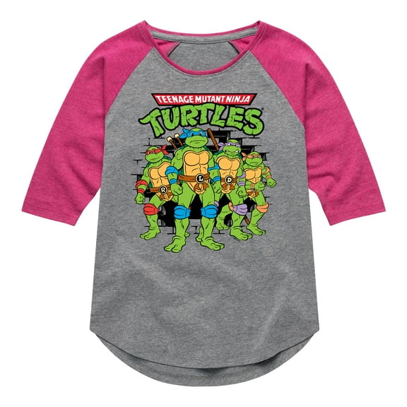Teenage Mutant Ninja Turtles  - Group Logo Brick Wall  - Toddler & Youth Girls Raglan Graphic T-Shirt
