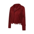 thumbnail image 4 of Womens Faux Suede Tassel Fringe Jacket Long Sleeve Cropped Moto Biker Coat Slim Fitted Short Motorcycle Outwear, 4 of 9