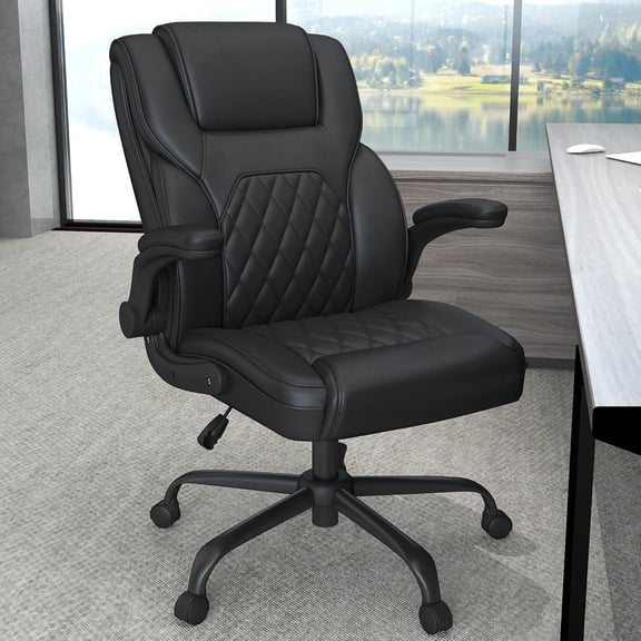 AnyGod Executive Office Chair, Comfy Ergonomic Computer Desk Chairs with Flip-up Armrests, Lumbar Support, High Back, 360° Swivel and Rocking Function for Home Office