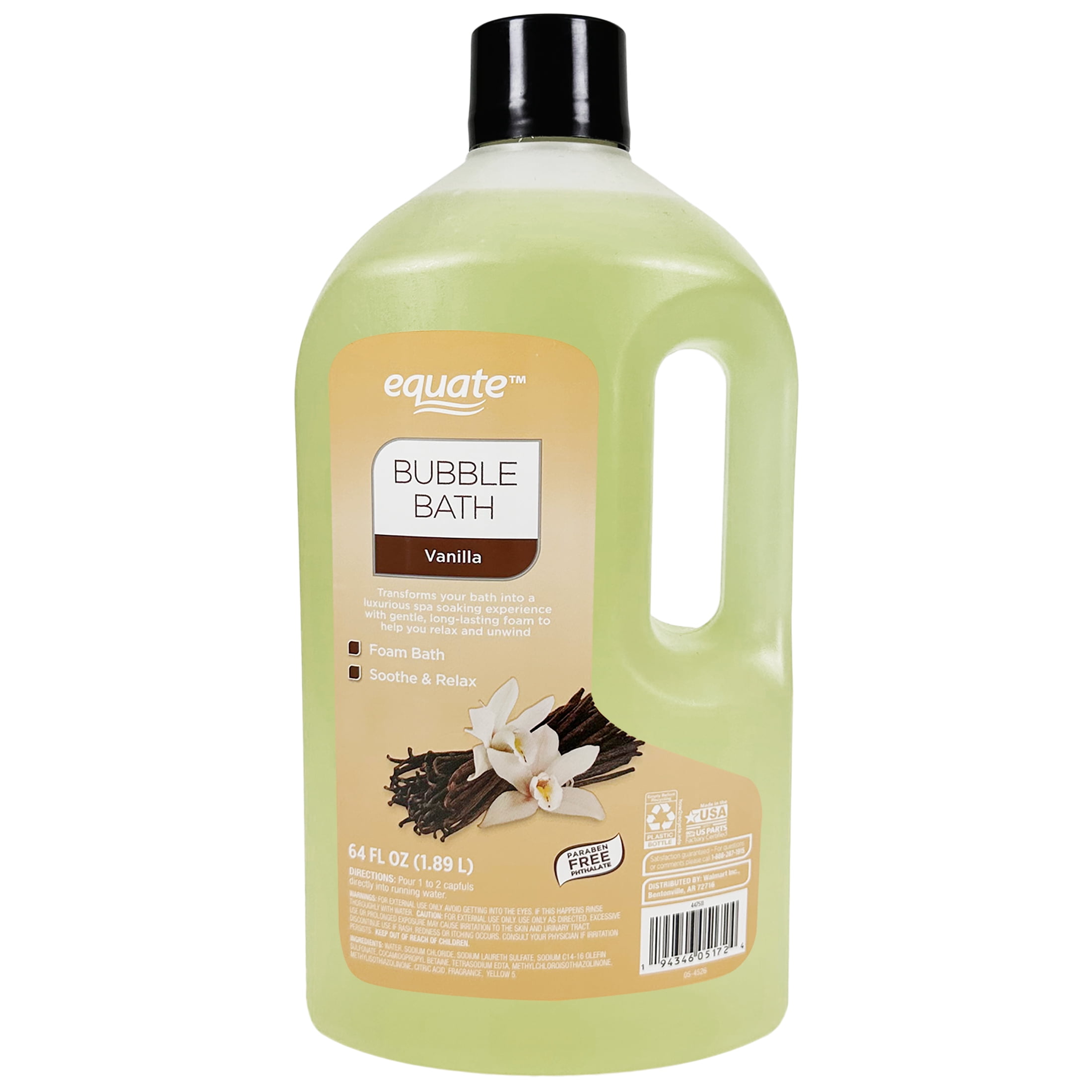 (4 pack) Equate Bubble Bath, Vanilla, 64 fl oz