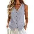 thumbnail image 7 of Gsakboxl Womens Tops 2026 Women Old Money Style Pocket Button Down Cotton Linen Sleeveless Vest Loose Fit Lightweight Breathable Fashion Summer Layering Tank Top Blouse Grey XL, 7 of 7