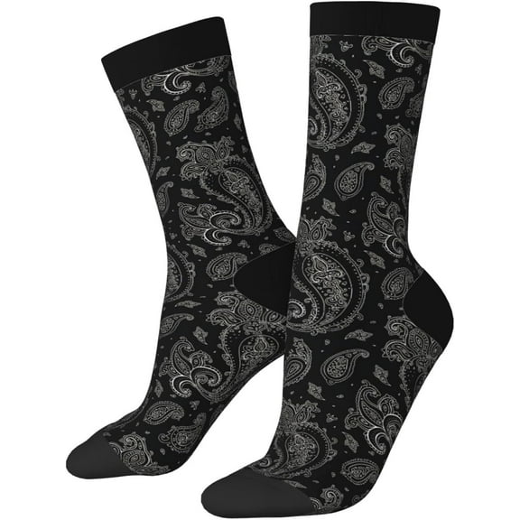 Black Paisley Novelty Crew Socks Crazy Socks Casual Dress Socks For Men/Women