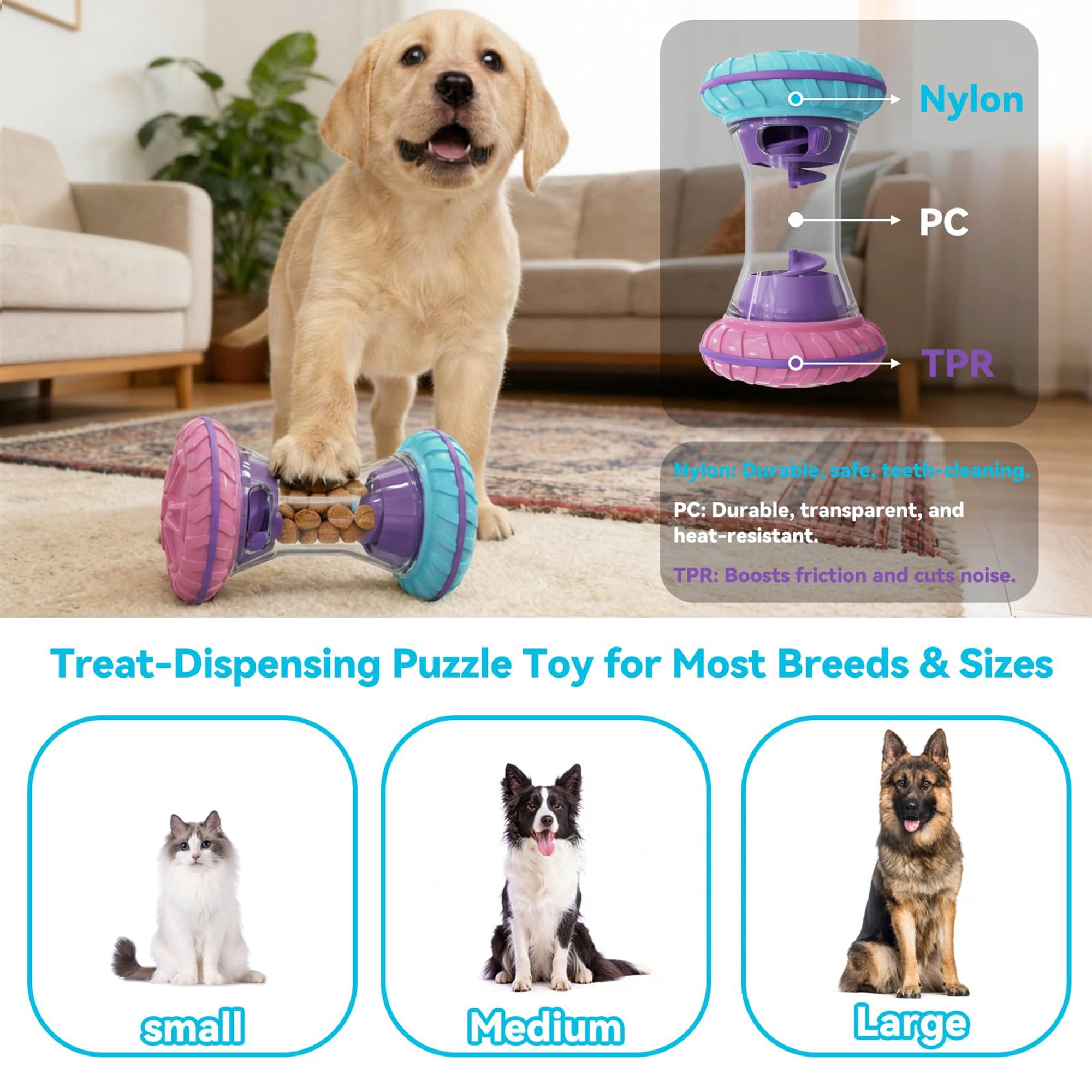 Durable interactive dog puzzle toys for all sizes, mental stimulation & treat dispensing. Perfect for play & anxiety relief. Pink.