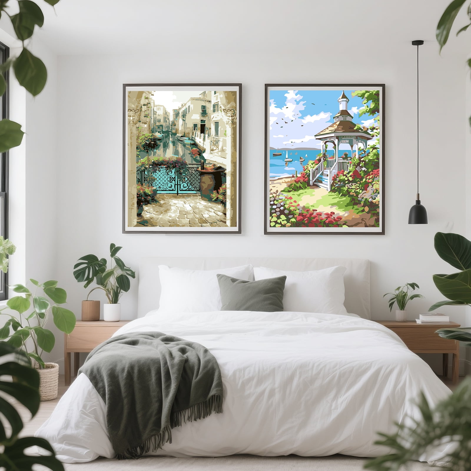 Qoosea 4 pack Framed Paint by Numbers Kit for Adults with Wooden Easel, Paint by Number Kits with Frame, Paint Set, Home Decor Wall Decor 9*12 inch