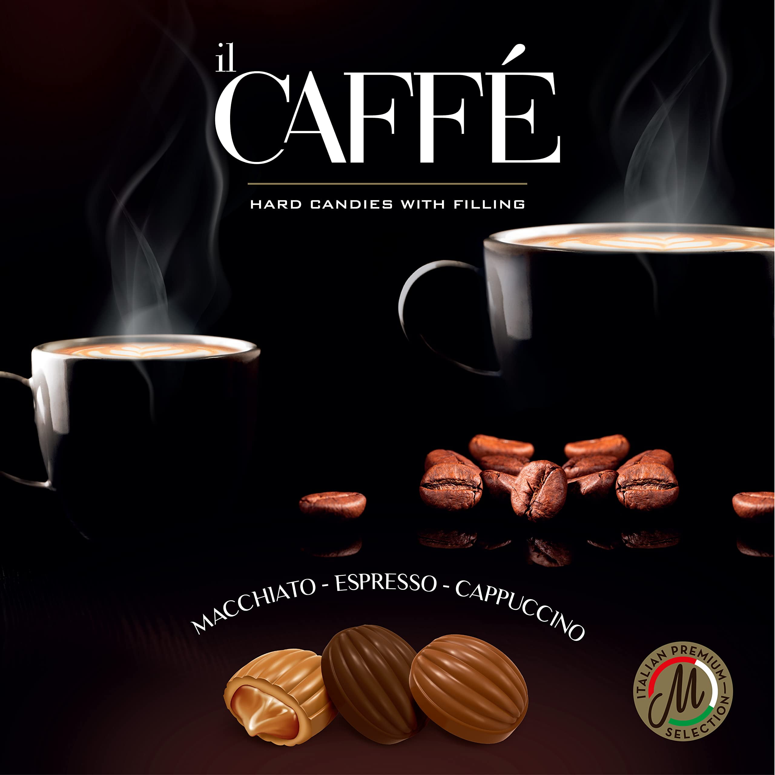 Maestro Massimo Hard Coffee Candy with Filling - Macchiato, Espresso, Cappuccino - Individually Wrapped - A Delightful Gift for Coffee Lovers (Pack of 1)