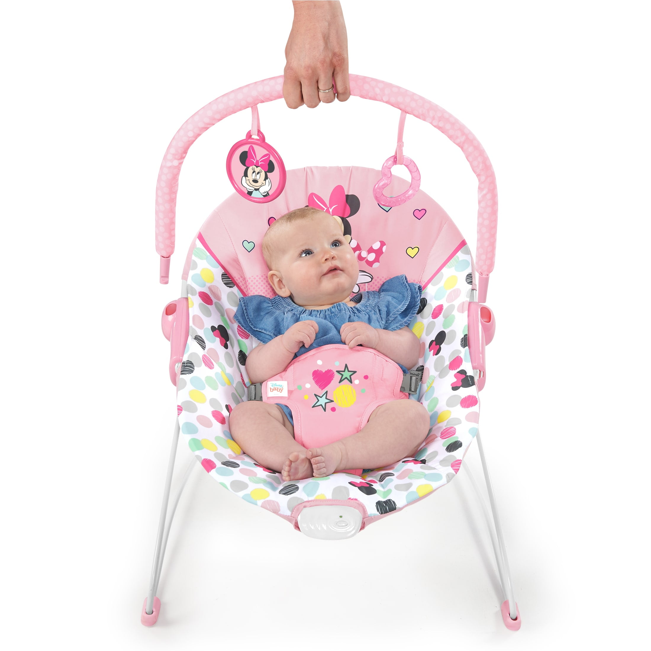 Disney Baby Slip Resistant Vibrating Infant Baby Bouncer, Minnie Mouse Spotty Dotty by Bright Starts