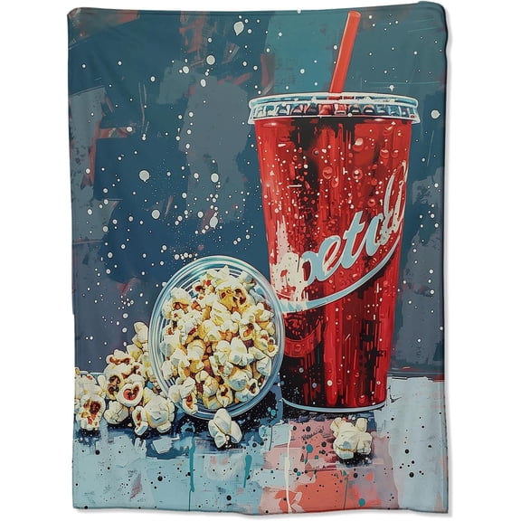 Flannel Movie Blanket for Adults & Kids - Popcorn Throw Blanket for Sofa, Couch, Bed & Living Room - Soft, Warm & Cozy - 60" x 50"