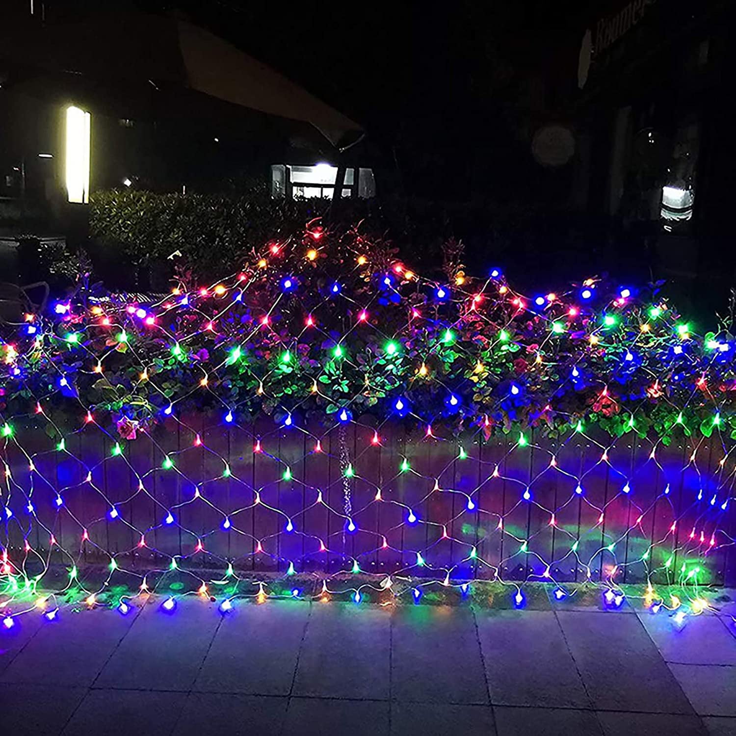 Fairy Mesh Lights Outdoor Connectable 8 Modes Net Light Waterproof Plug String Lights Christmas Net Lights Expandable Garland Lighting for Weddings Bushes Bar Party, Colorful 5ftx5ft 96 Led