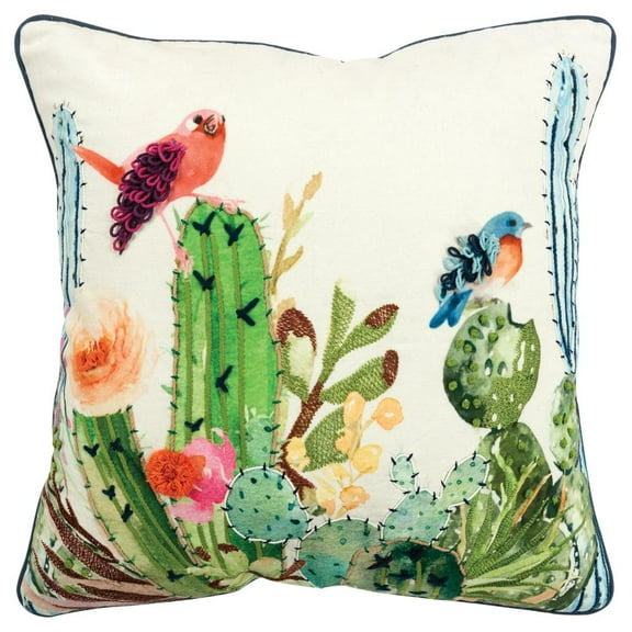 Rizzy Home 20" x 20" Cotton Pillow Cover-Botanical with Birds-Multi