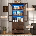 thumbnail image 2 of 75" Tall Pantry Cabinet with 3 Drawers & Adjustable Shelves, Farmhouse Kitchen Storage Cupboard Display Cabinet Bookcase with 2 Arch Glass Doors & LED Lights for Home Office, 2 of 12