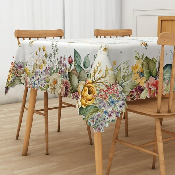 Nanqianyi Spring Flowers Tablecloth 60" x 84", Butterfly Table Cover Cloth Picnic Party Decor