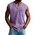 thumbnail image 2 of GrmtClth Mens Shirts Henley Sleeveless Tank Tops Chest Pocket Lightweight Summer Relaxed Casual Workout Tops Purple L, 2 of 5