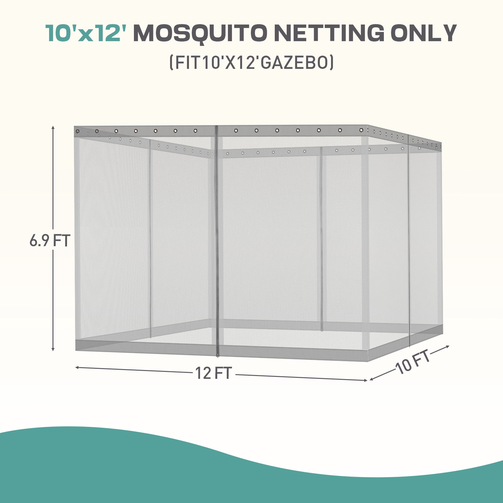 Aoodor Universal 10 x 12 ft. Gazebo Replacement Mosquito Netting Screen 4-Panel Sidewalls with Double Zipper for Patio Backyard Deck and Lawns (Only Netting)