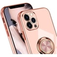 thumbnail image 5 of for iPhone 12 Pro Ring Holder Case 360 Degree Rotation Kickstand Girly Case Shiny Glitter Plating Rose Gold Edge Work with Magnetic Car Mount Slim Soft Tup Case for Women Girls Pink, 5 of 15
