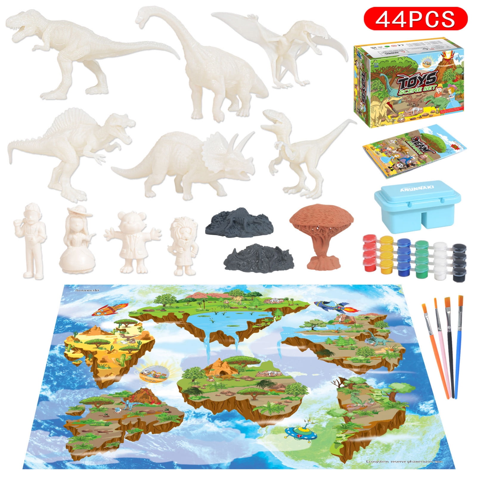 Coollooc Painting Dinosaurs for Kids Paintable 3D Dinosaur Toys Kit Decorate Your Own Dinosaur Figurine DIY Arts Crafts Set for Boys and Girls Age 4 and Up, 44pcs Totally