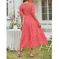 thumbnail image 4 of Women's Spring 2025 Crewneck Puff Sleeve Smocked Lace Textured Tiered A-Line Flowy Midi Dress, 4 of 11