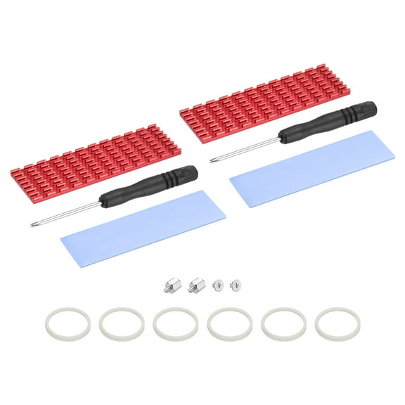 Uxcell 2 Pack M.2 SSD Heatsink Cooler Alloy Aluminum w Screwdriver Kit,1mm Thermal Pad, for Laptop,70*22*3mm, Red