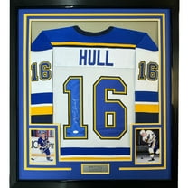 Framed Autographed/Signed Brett Hull 35x39 St. Louis White Hockey Jersey JSA COA