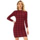 thumbnail image 1 of Vestido tubo de manga larga de punto elástico a cuadros con cuello alto para mujer Allegra K rojo XL, 1 of 4