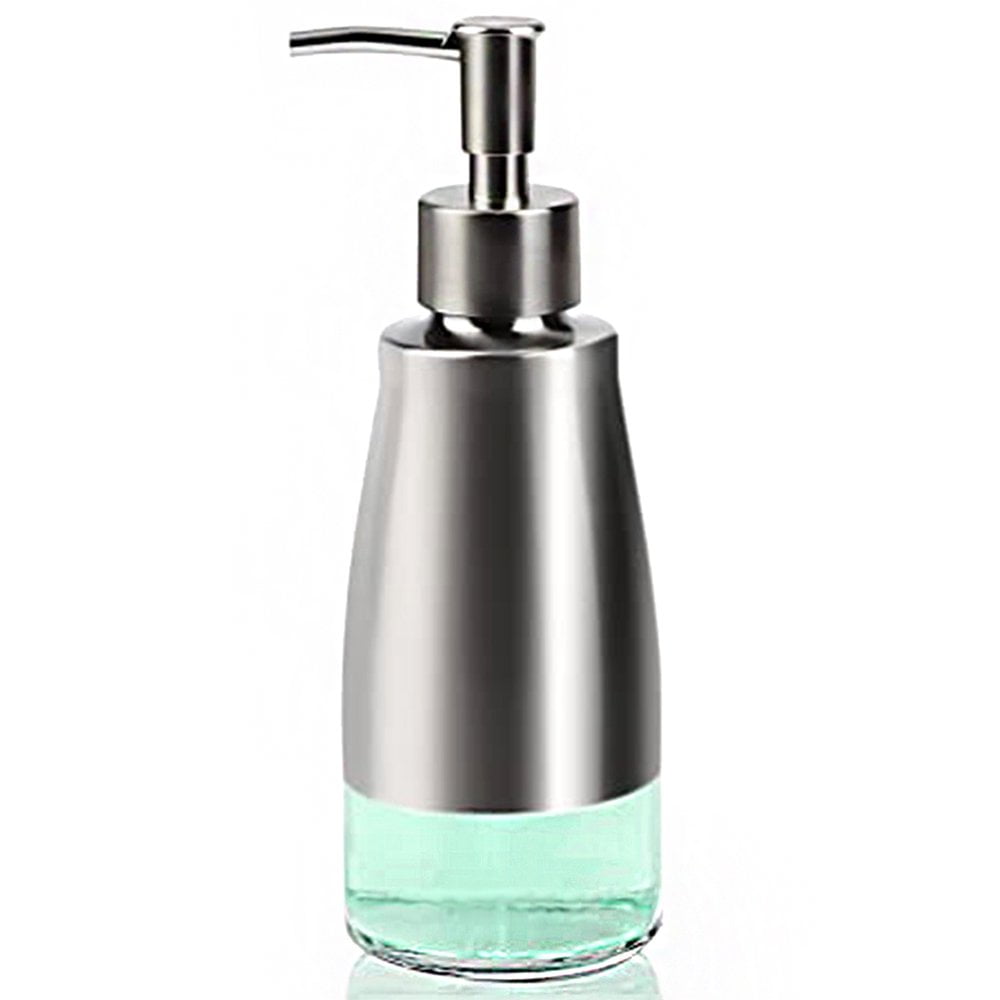 Soap Disser 10oz/300ml Stainless Steel Soap Disser with Premium Clear Glass Hand Dish Soap Bottle with Pump and Funnel Bathroom Kitchen Countertop Lotion Shampoo Bottle