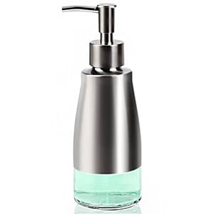 Diffuseur de savon 10oz/300ml Diffuseur de savon en acier inoxydable avec bouteille de savon à la main en verre clair de qualité supérieure avec pompe et entonnoir salle de bains